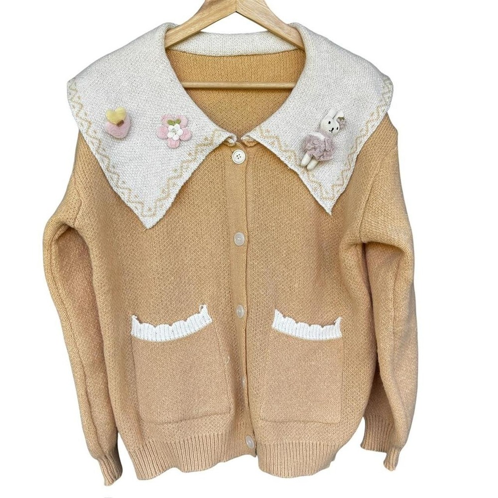Women's Cardigan Sweater Fits L Cute Kawaii Grandma Cottage Granny